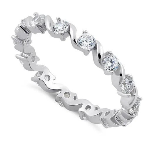 Rings Dust Guide-Sterling Silver Swirl Clear Eternity CZ Ring