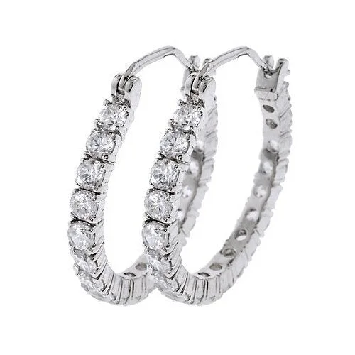 Earrings Care Rules-Sterling Silver Clear White Cubic Zirconia Hoop Style Earrings