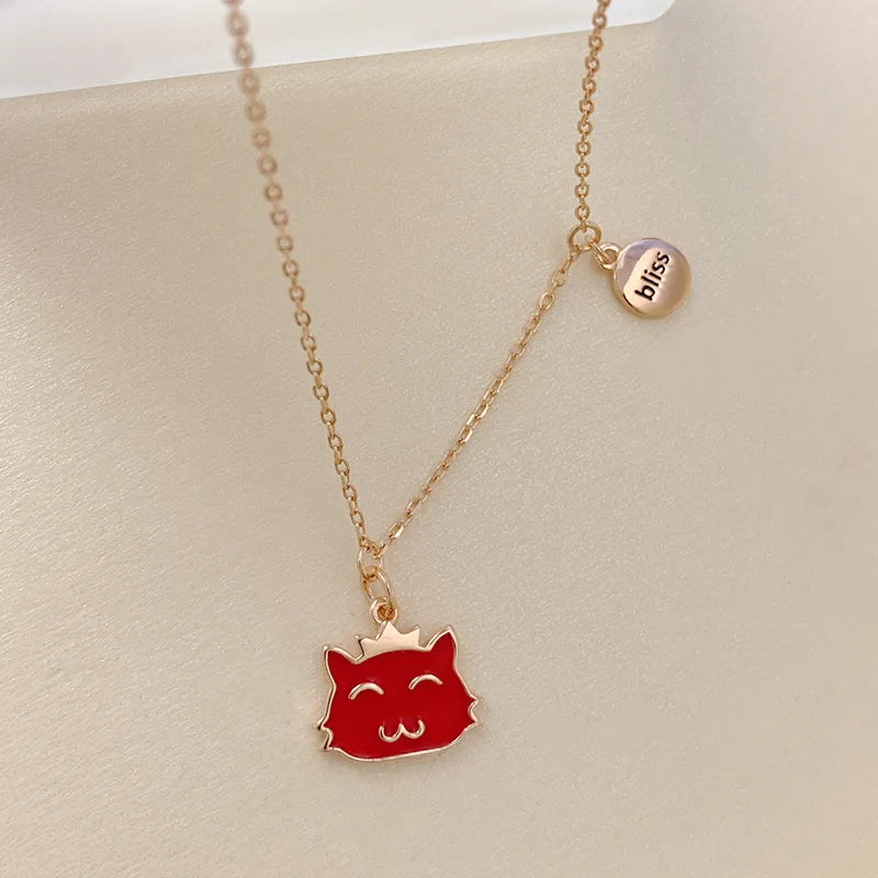 Necklaces For Crew Style-Sterling Silver Rose Gold Plated Cute Polishing Epoxy Animal Cat Pendant Necklace