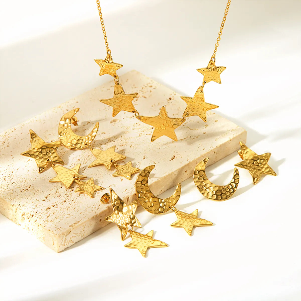 Necklaces Glow Guide-Ig Style Nordic Style African Style Star Moon Stainless Steel Polishing Plating Metal 18k Gold Plated Pendant Necklace