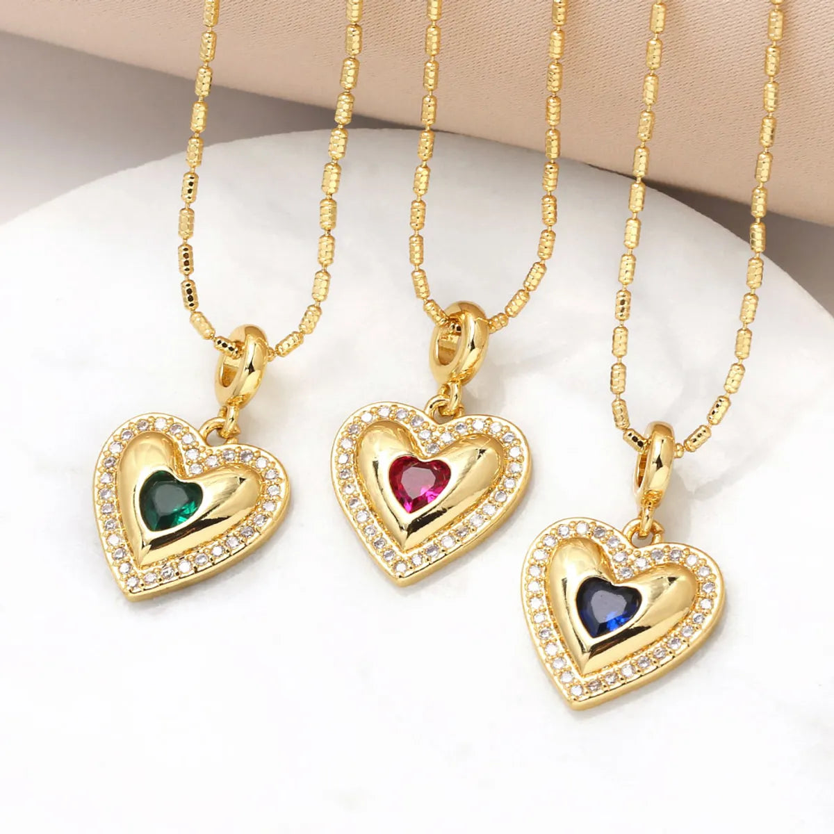 Necklaces With Platinum Glow-Copper 18K Gold Plated Inlay Heart Shape Zircon Pendant Necklace