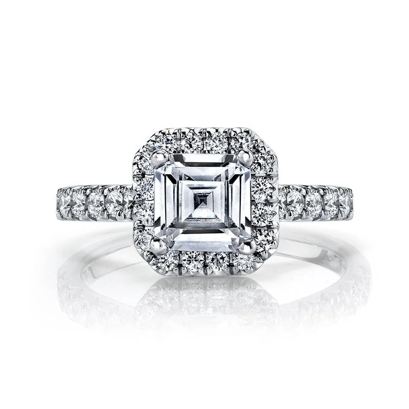 Rings For Tough Wear-Solitaire Ring Setting with Diamond Halo, Diamond Band, and Diamond Under Gallery