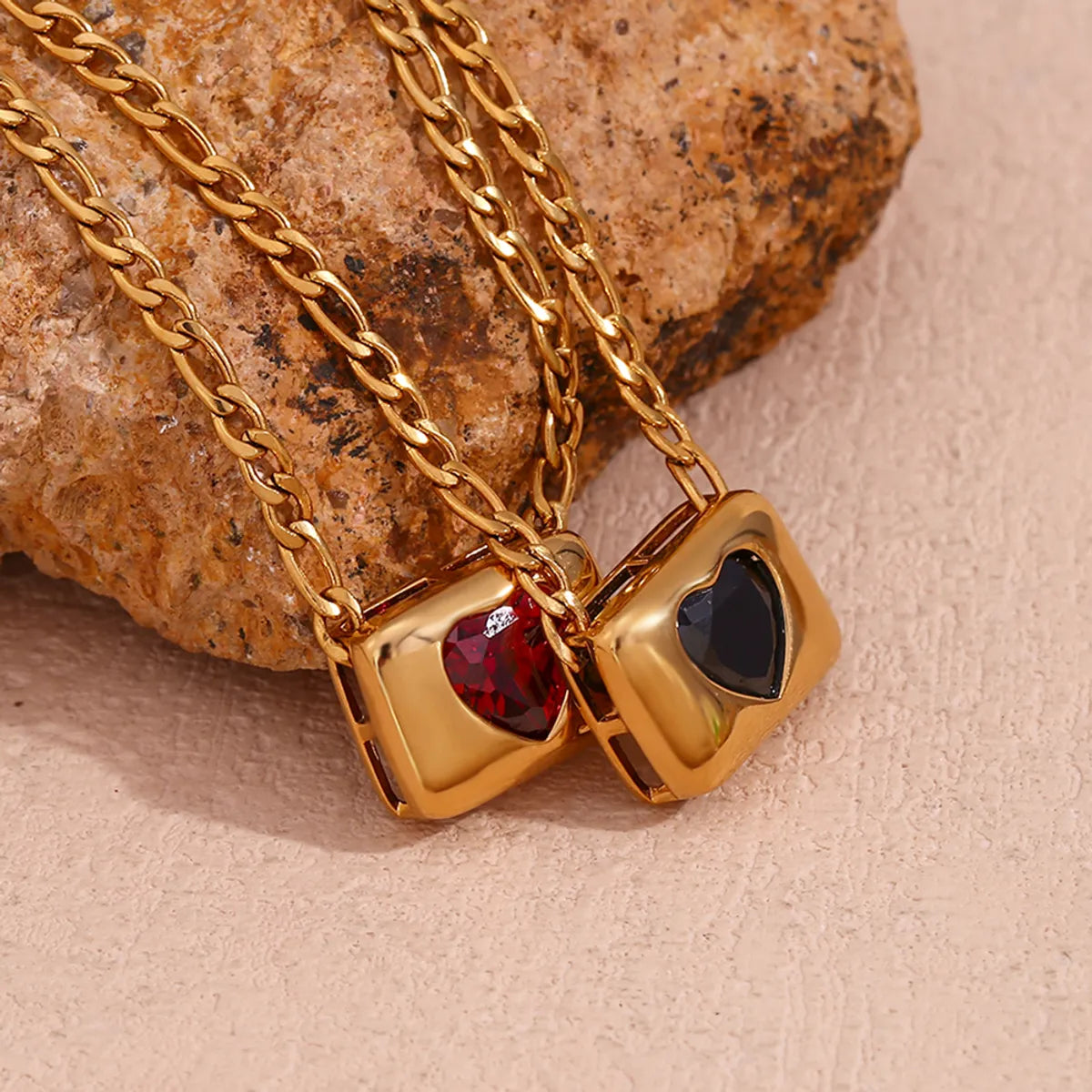 Necklaces Spark Tips-Vintage Style Simple Style Classic Style Square Heart Shape Stainless Steel Plating Inlay Zircon 18k Gold Plated Pendant Necklace