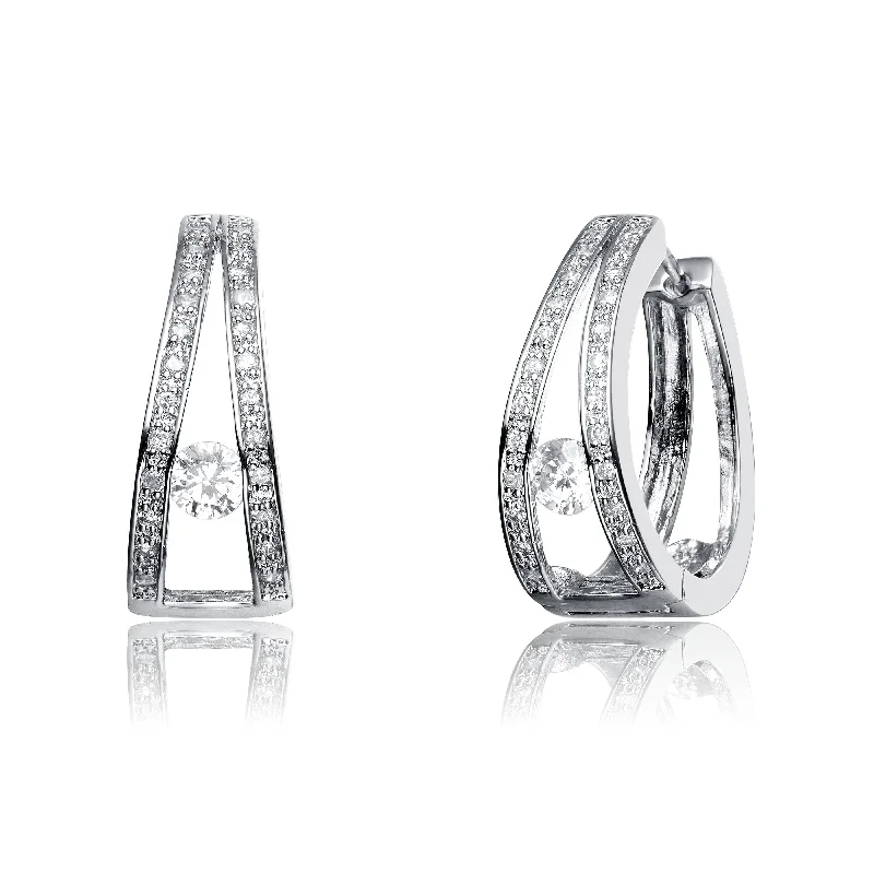 Earrings For Fall Looks-Sterling Silver Cubic Zirconia Double Hoop Earrings