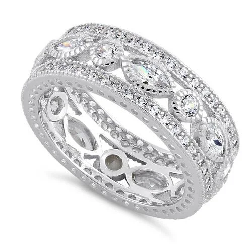 Rings For Crew Style-Sterling Silver Eternity Marquise & Round Clear CZ Ring