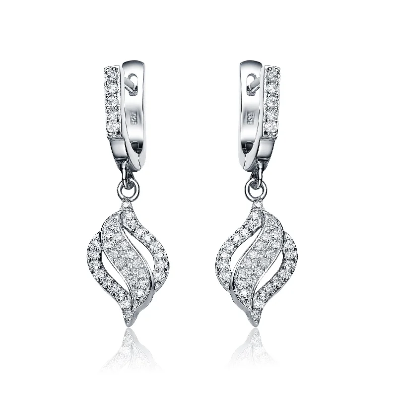 Earrings For Heavy Impact-Sterling Silver Clear Cubic Zirconia Triple Swirl Earrings