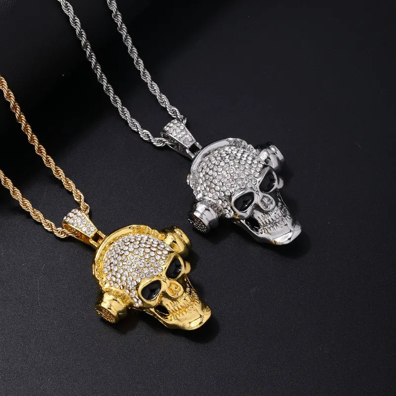 Necklaces Change Tips-Hip-Hop Punk Skull Stainless Steel Alloy Plating Inlay Rhinestones White Gold Plated Gold Plated Men'S Pendant Necklace