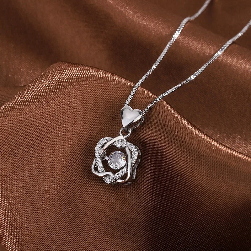 Best Gleam Necklaces-Sterling Silver Elegant Simple Style Heart Shape Zircon Pendant Necklace