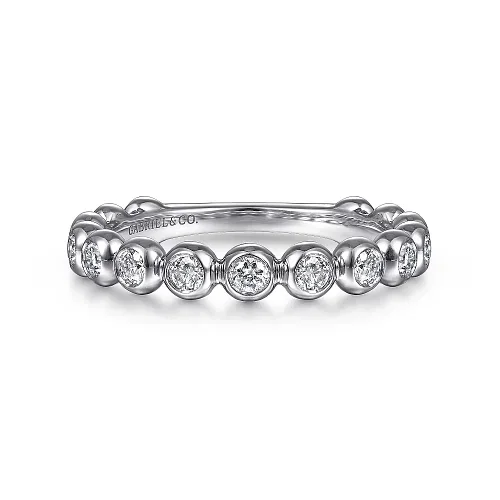 Rings For Brunch Looks-Diamond Bezel Stackable Band in 14K White Gold