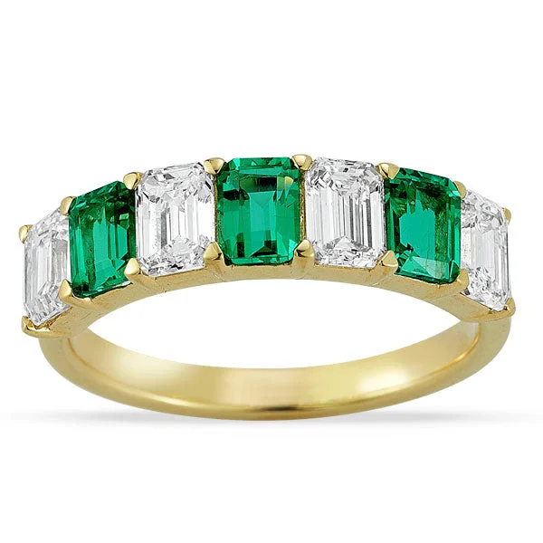 Rings Match Tips-Grown Diamond and Emerald Band in 14K Yellow Gold