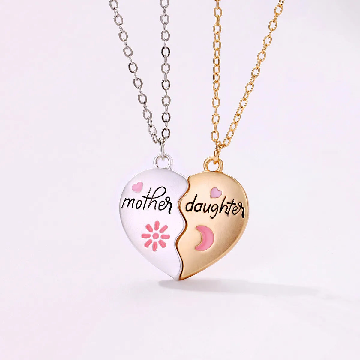 Necklaces For Wrist Sets-Cute Heart Shape Alloy Enamel Plating Mother's Day Mother&daughter Pendant Necklace