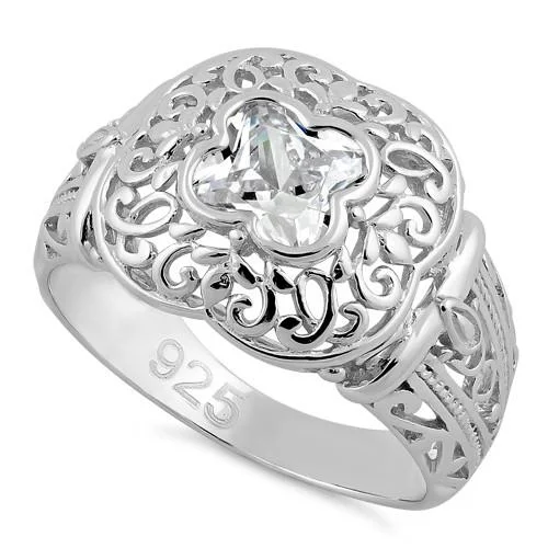 Best Gleam Rings-Sterling Silver Quatrefoil Clear CZ Ring