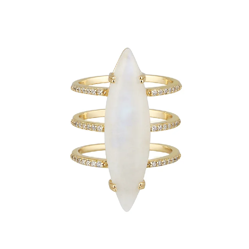 Rings For Calm Fans-14k Gold Vermeil Moonstone Marquis Ring