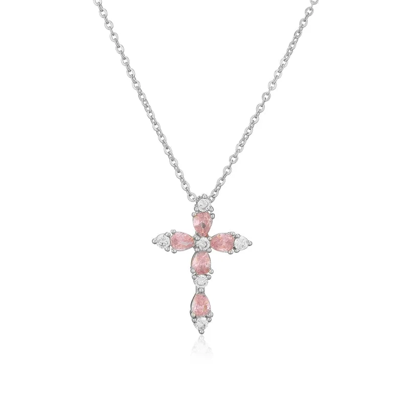 White Gold Color Pink Diamond Necklace