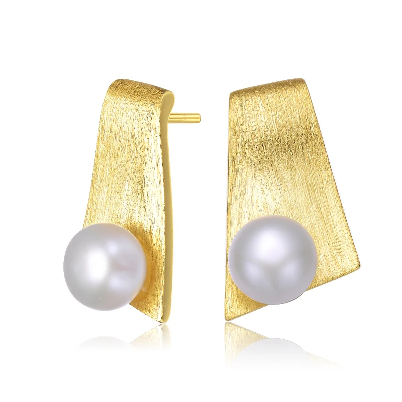 Broad Earrings For Show-Brigitte Brushed Leaf Pearl Earrings