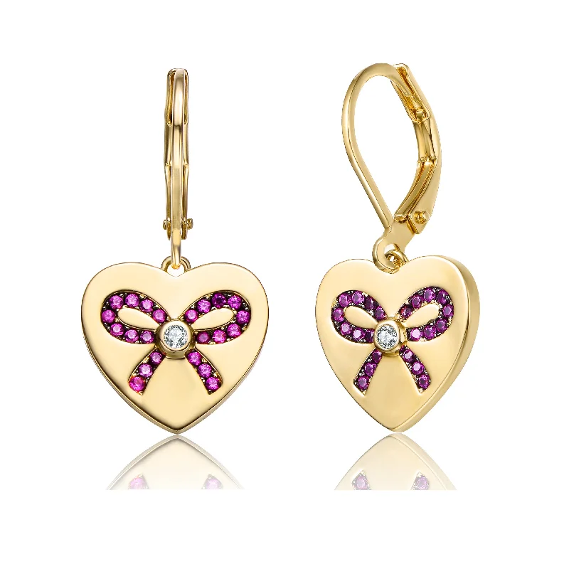 Earrings For Packed Venues-Sterling Silver Gold Plated with Pink Cubic Zirconia Leverback Earrings