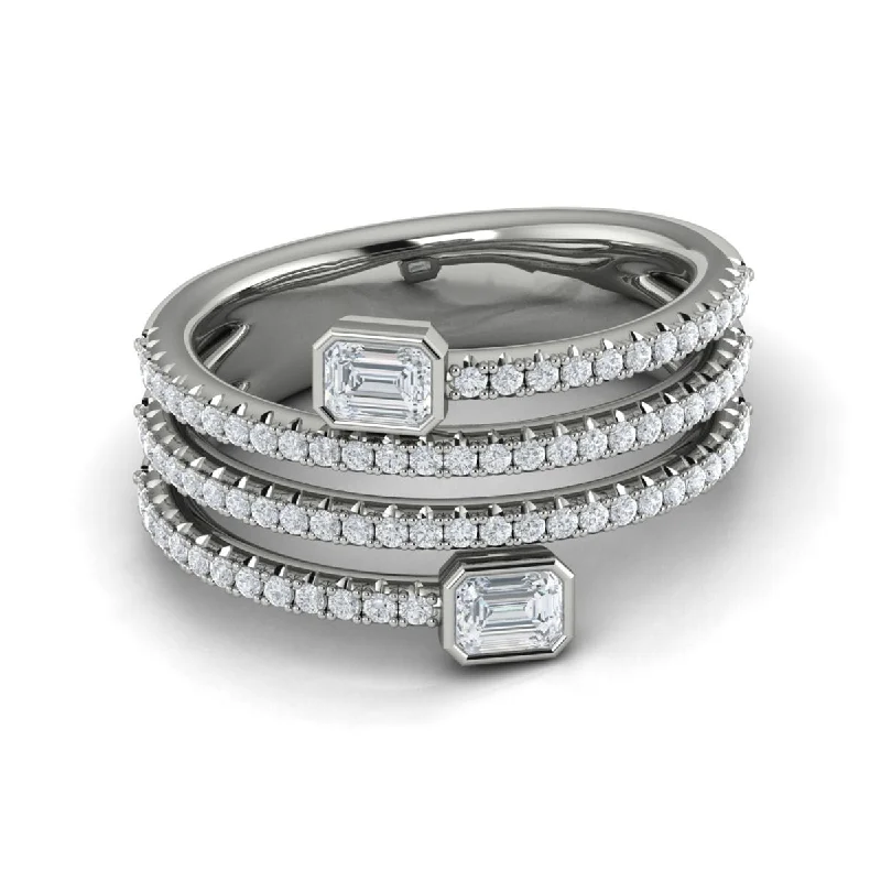 Rings For Thin Joints-Diamond Multi Wrap Emerald Cut Band in 14K White Gold