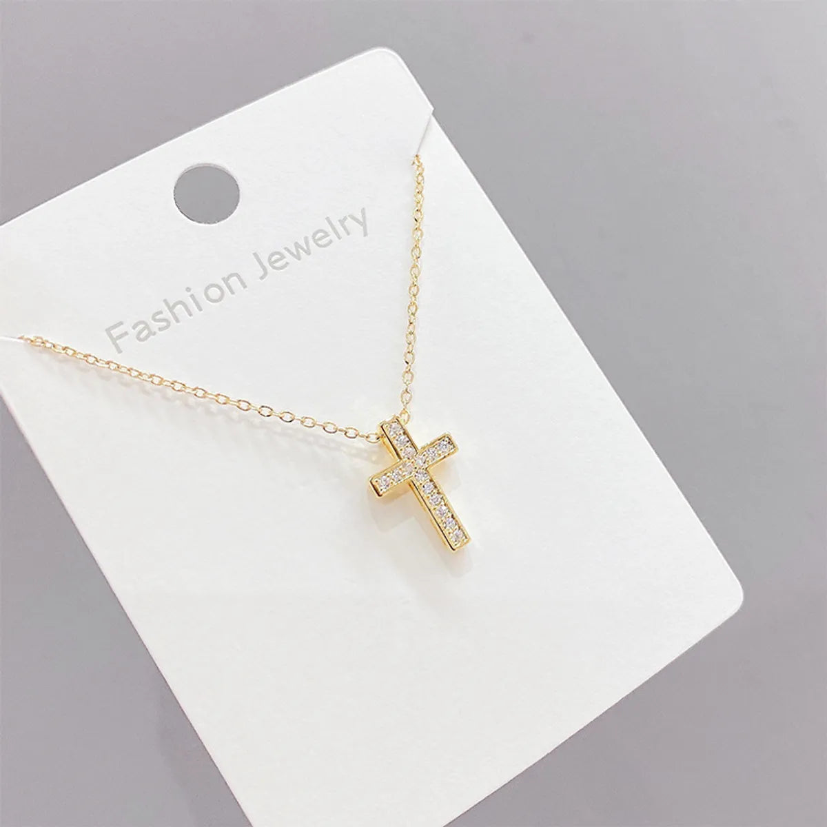 Necklaces With Soft Gems-Fashion Cross Copper Necklace Gold Plated Zircon Copper Necklaces 1 Piece