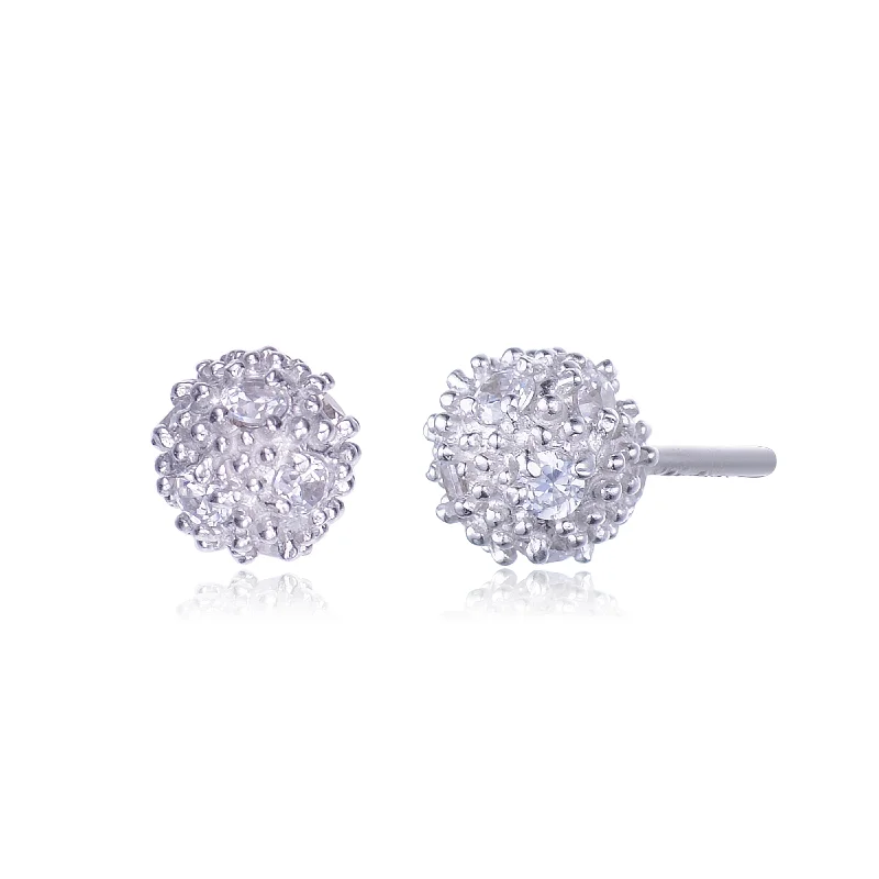 Earrings For Beach Days-Sterling Silver Cubic Zirconia Pave Button Earrings