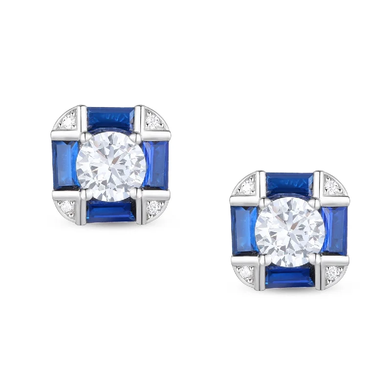 Earrings For Pale Hues-Déco Geometric Blue Stud Earrings