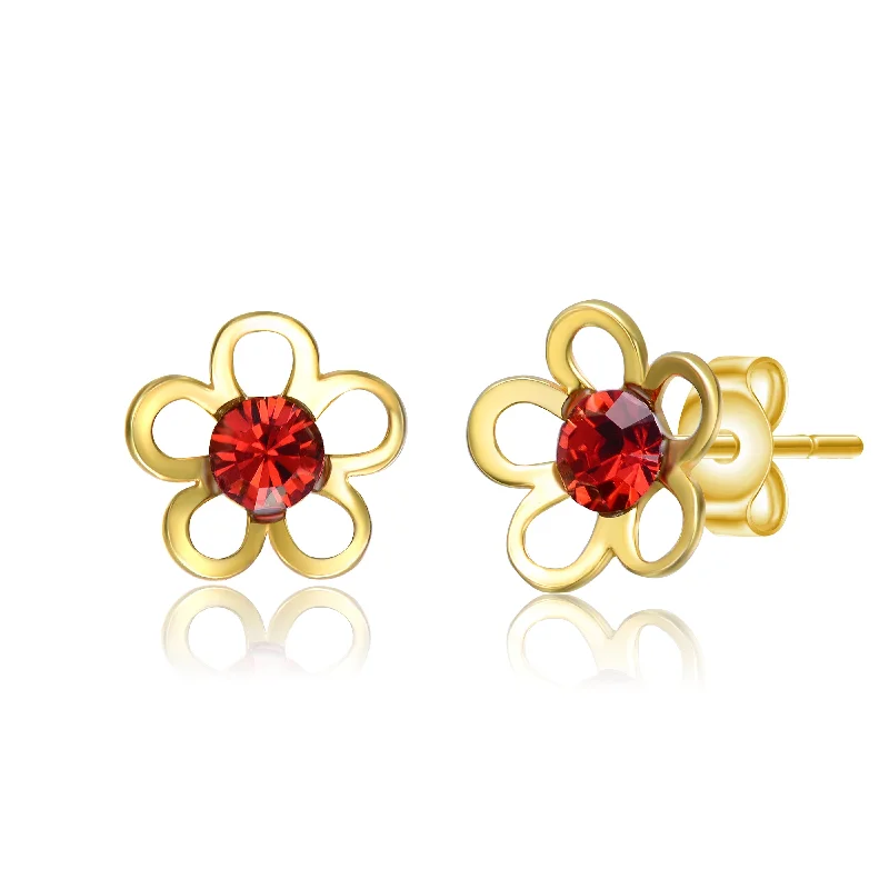 Loud Earrings For Fun-14k Gold Plated Red Velvet cubic zirconia Daisy Flower Stud Earrings