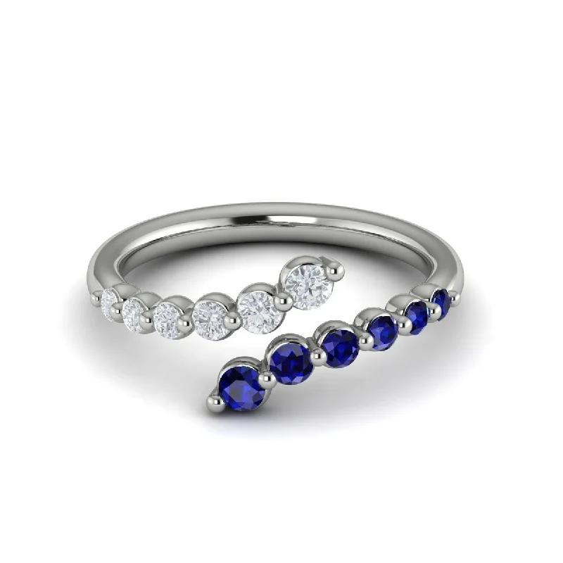 Rings For Party Shine-Sapphire & Diamond Bypass Ring in 14K White Gold