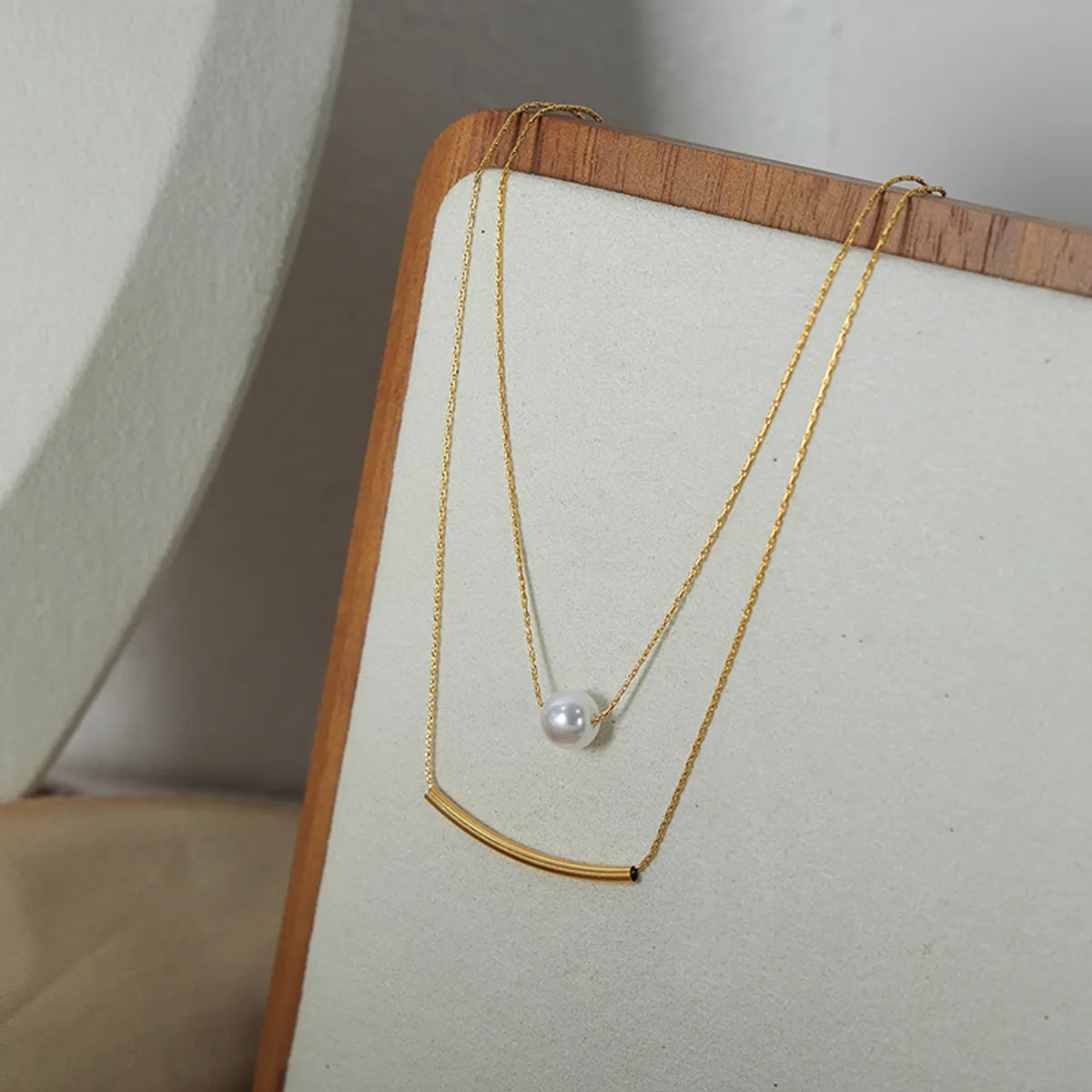 Necklaces For Coffee Dates-Casual Simple Style Solid Color Artificial Pearl Titanium Steel Plating 18k Gold Plated Double Layer Necklaces