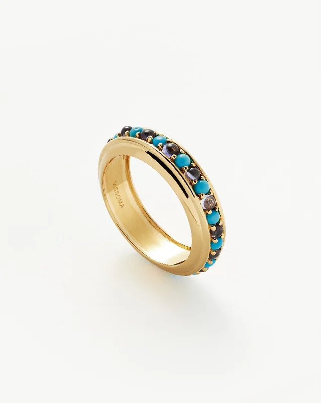 Best Beam Rings-Hot Rox Gemstone Stacking Ring | 18ct Gold Vermeil/Turquoise & Iolite