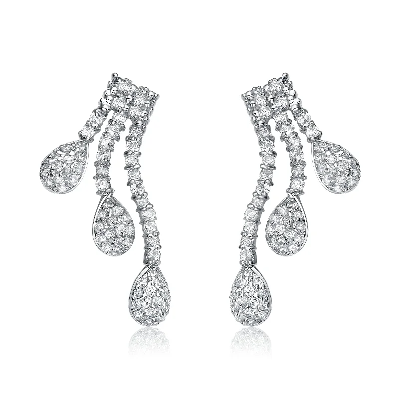 Earrings Feel Advice-Sterling Silver Twisted Strings White Cubic Zirconia Drop Earrings