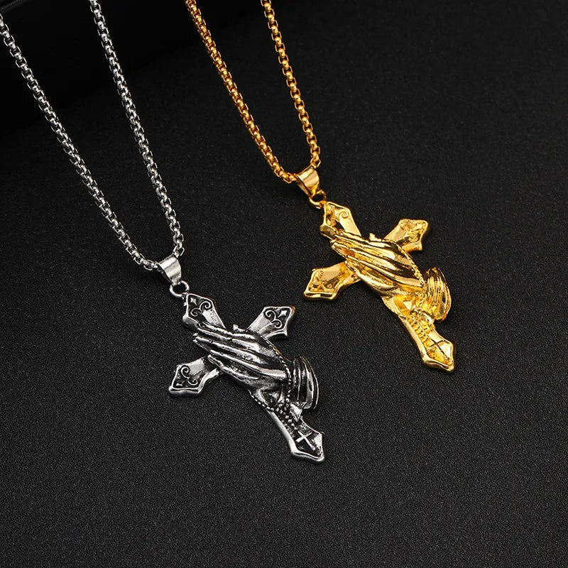 Necklaces Buff Tips-Punk Classic Style Cross Palm Metal Plating Unisex Pendant Necklace