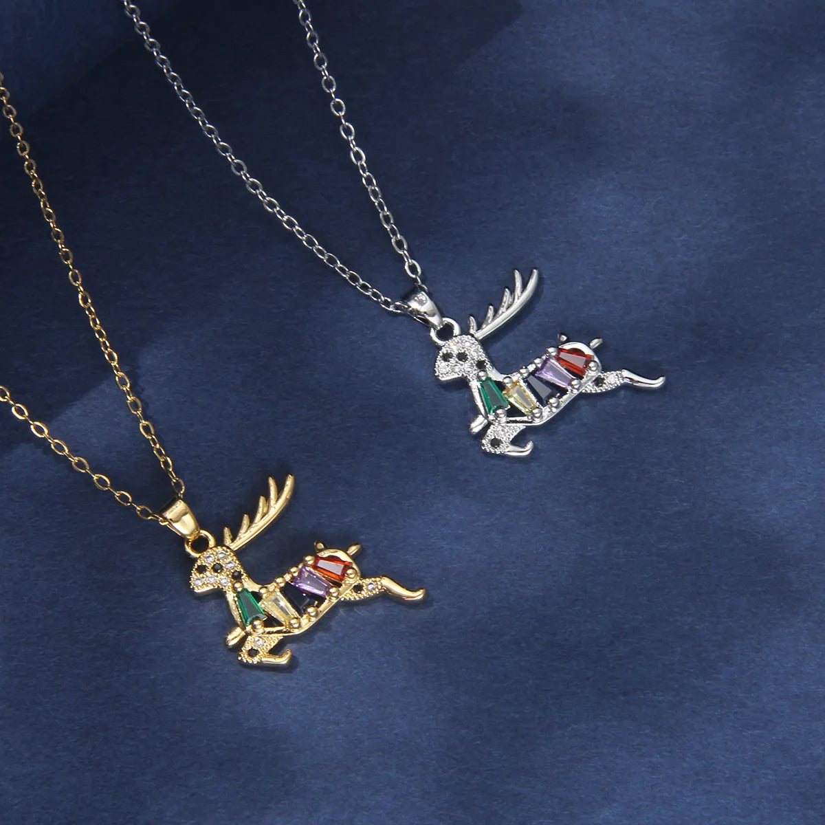 Top Necklaces For Soft Looks-201 Stainless Steel Copper Gold Plated Inlay Deer Zircon Pendant Necklace