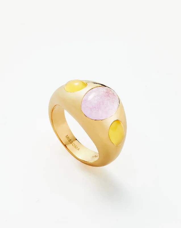 Rings Match Tips-Good Vibes Triple Gemstone Dome Ring | 18ct Gold Plated/Purple Quartz & Mango Chalcedony