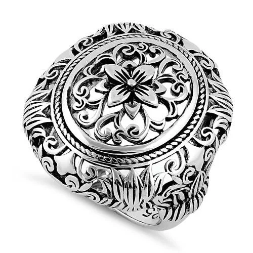 Rings For Huge Nights-Sterling Silver Powerful Flower Ring