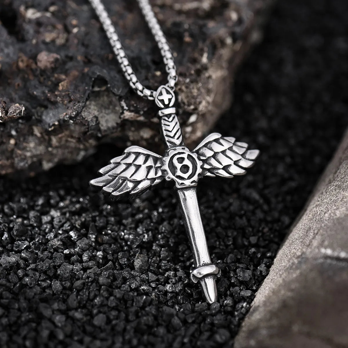 Necklaces For Huge Nights-IG Style Vintage Style Punk Wings Titanium Steel Men'S Pendant Necklace