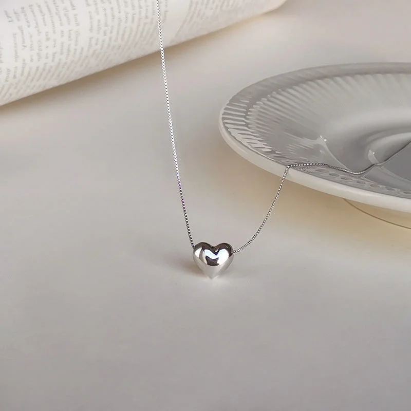 Top Grade Necklaces-Simple Style Korean Style Heart Shape Sterling Silver Pendant Necklace