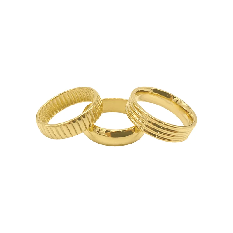 Rings For Beach Glow-Tarnish Resistant 14k Gold Plated Wide Stacking Band Set