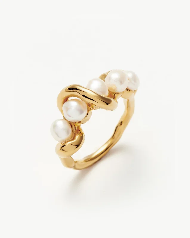 Smooth Rings For Class-Molten Pearl Twisted Stacking Ring | 18ct Gold Vermeil/Pearl