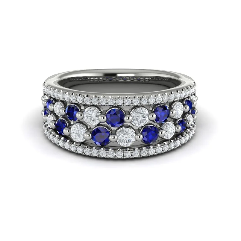 Rings For Mute Style-Sapphire & Diamond Multi-Row Band in 14K White Gold