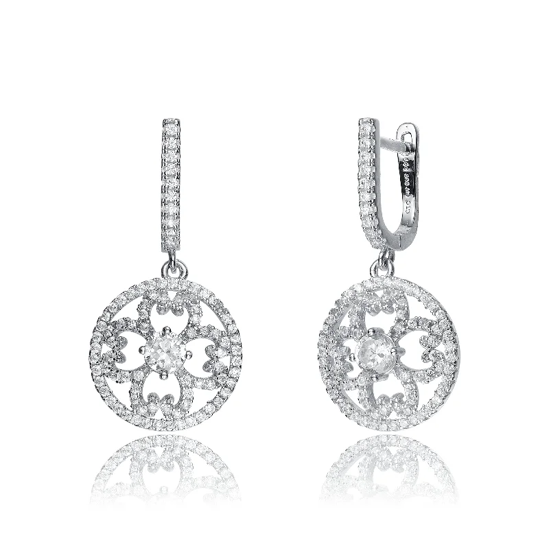 Earrings For Ring Combos-Sterling Silver Cubic Zirconia Medallion Earrings