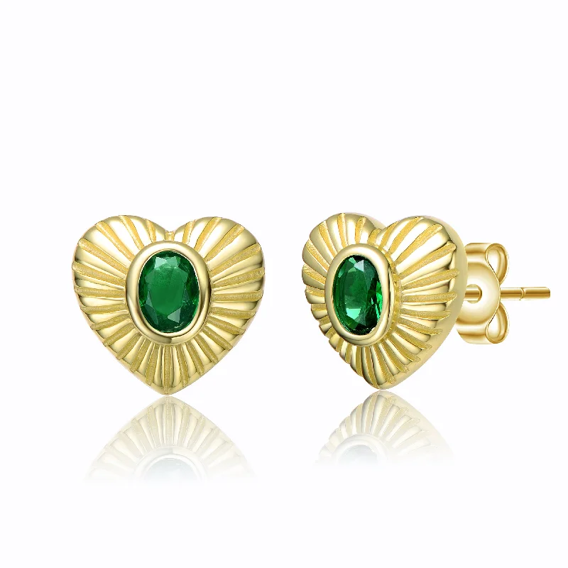 Earrings For Packed Venues-Coeur Sunray Green Heart Stud Earrings