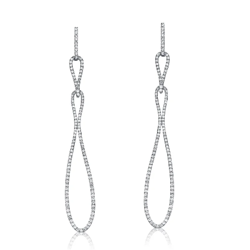 Earrings For Tall Flair-CZ SS Rhodium Plated Long Teardrop Earrings