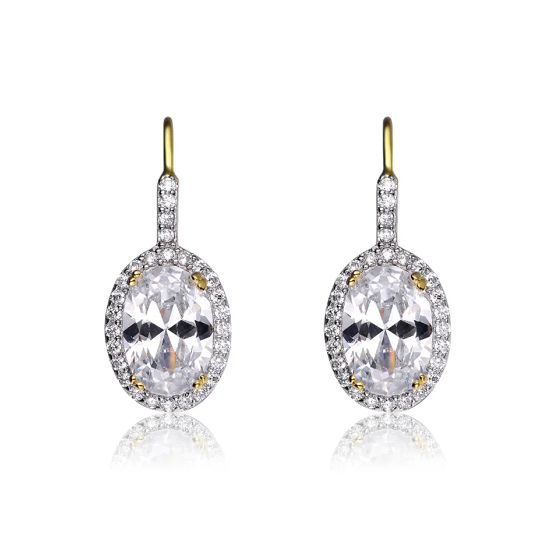 Earrings For Team Gifts-Sterling Silver Cubic Zirconia Oval Drop Earrings