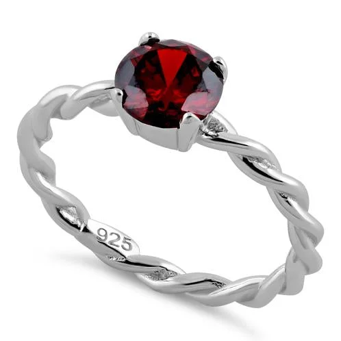 Rings Flair Guide-Sterling Silver Garnet Twisted Band CZ Ring