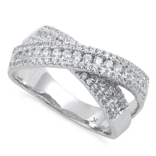 Rings For Deep Shades-Sterling Silver Elegant Overlapping Clear CZ Ring