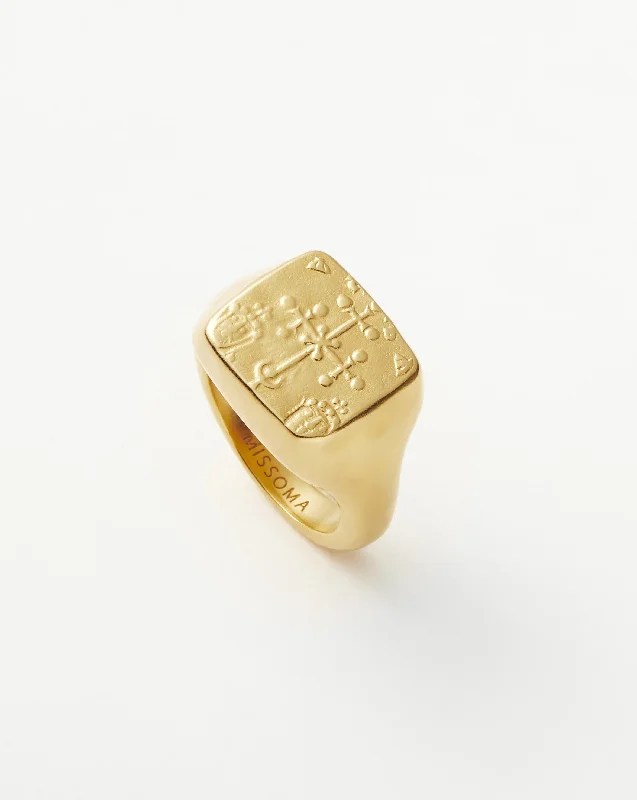 Rings Guarantee Details-Lucy Williams Byzantine Coin Signet Ring | 18ct Gold Plated