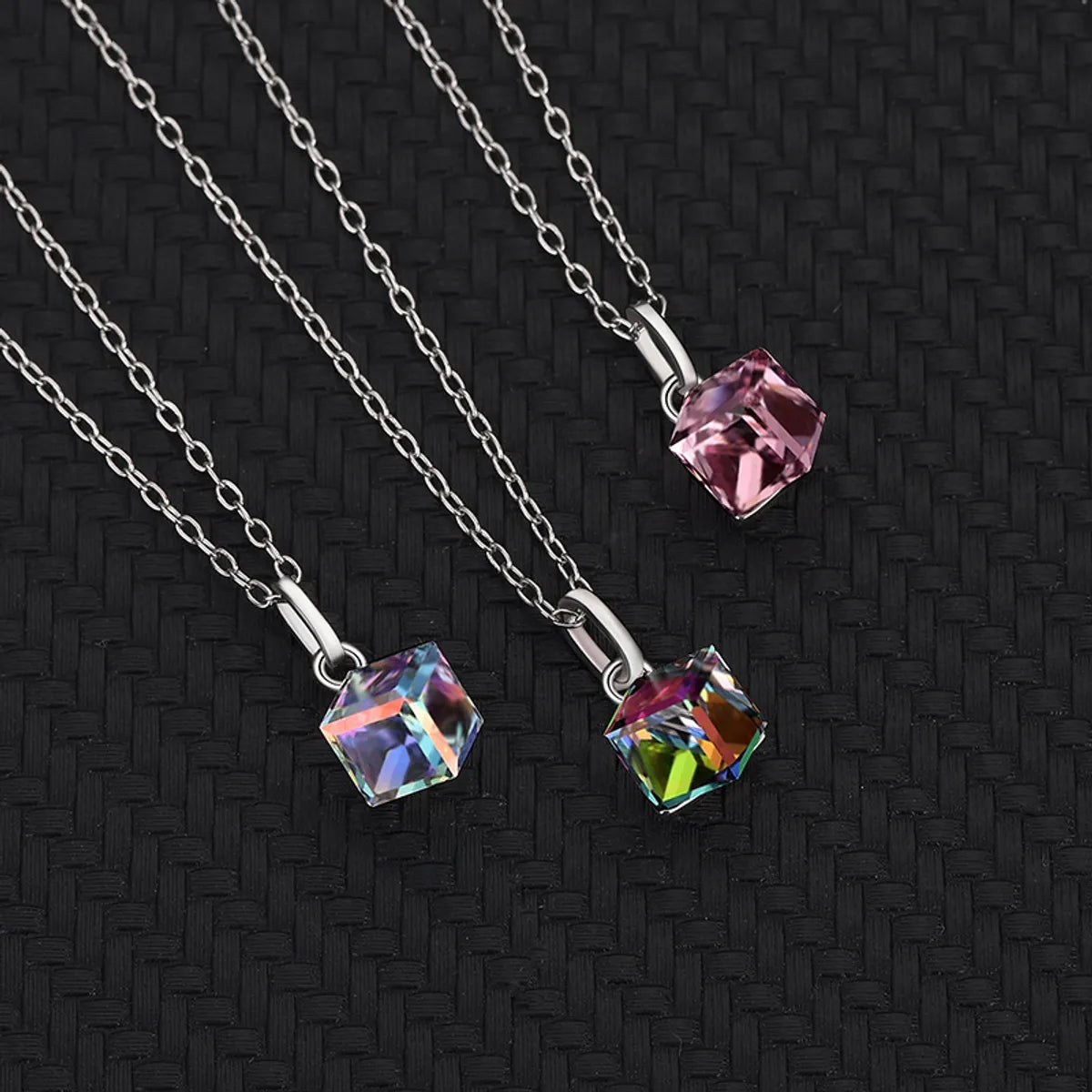 Necklaces For Slack Looks-Simple Style Geometric Gradient Color Austrian Crystal Sterling Silver Pendant Necklace 1 Piece