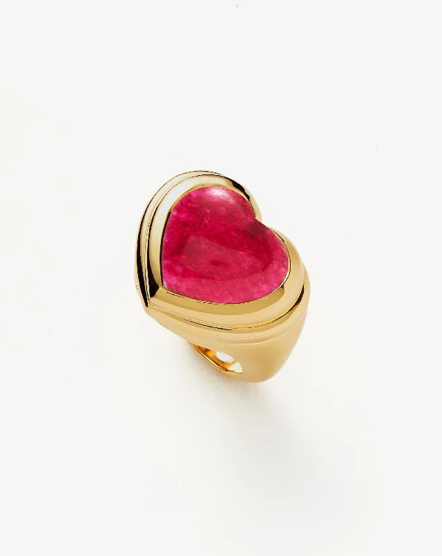 Rings For Party Shine-Jelly Heart Gemstone Ring | 18ct Gold Plated/Pink Quartz