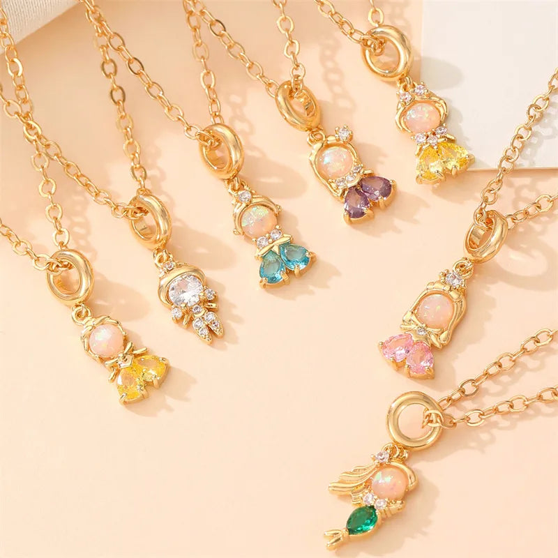 Best Short Necklaces-Wholesale Cute Sweet Human Mermaid Copper Inlay Zircon Pendant Necklace