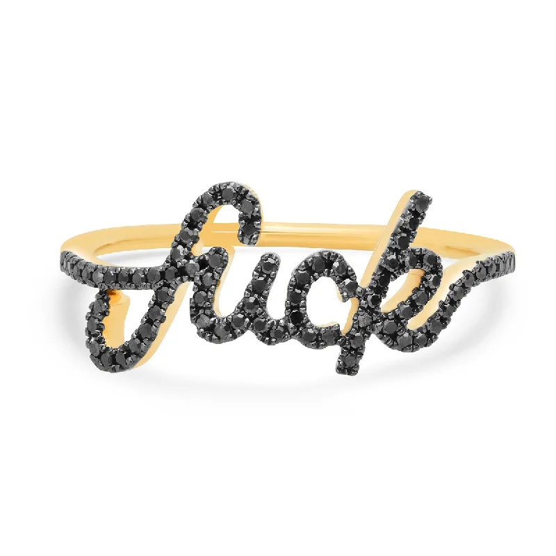 Trendy Rings For Now-Cursive Black Diamond Fuck Ring