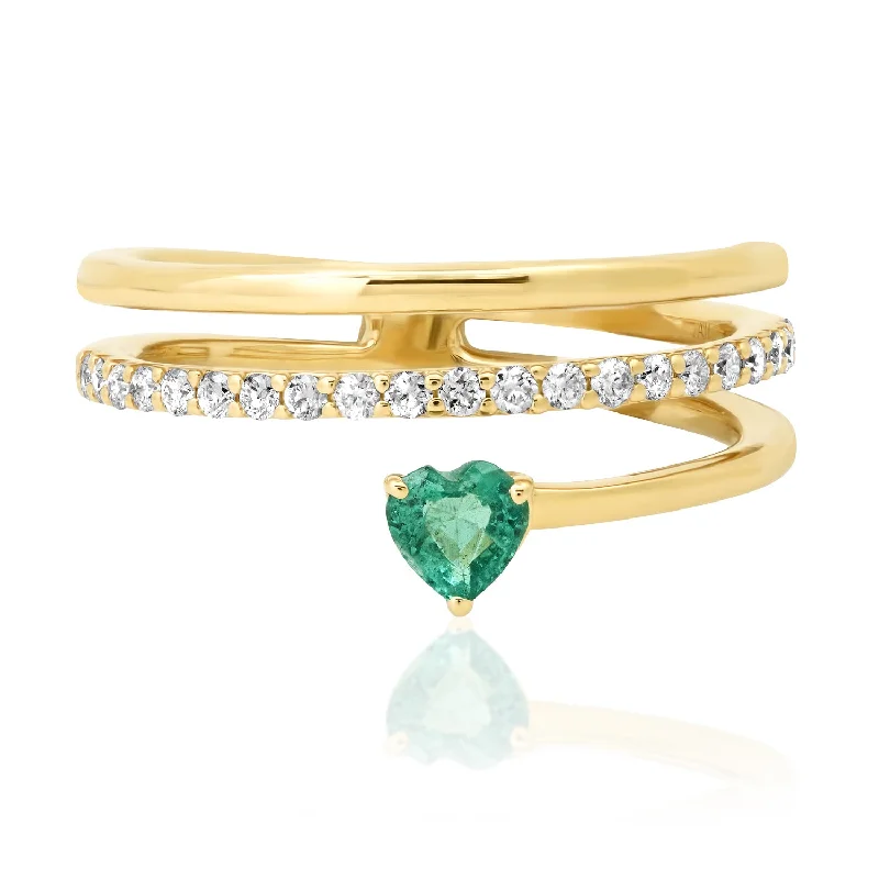 Best Deal Rings-Diamond Swirl Ring with Emerald Heart